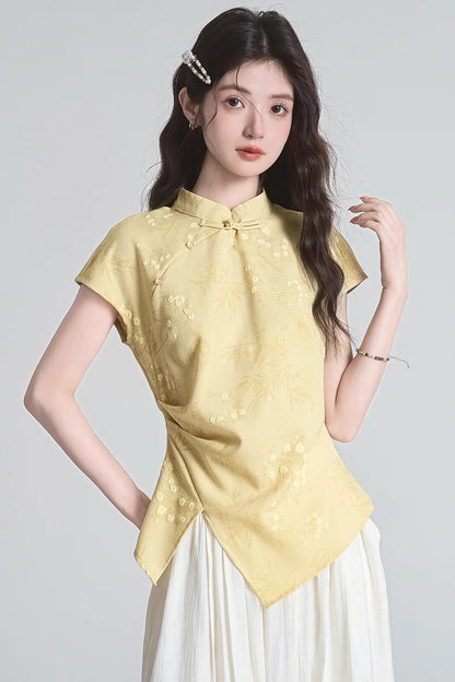 golden design mandarin collar summer short sleeve shirt