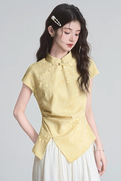 golden design mandarin collar summer short sleeve shirt