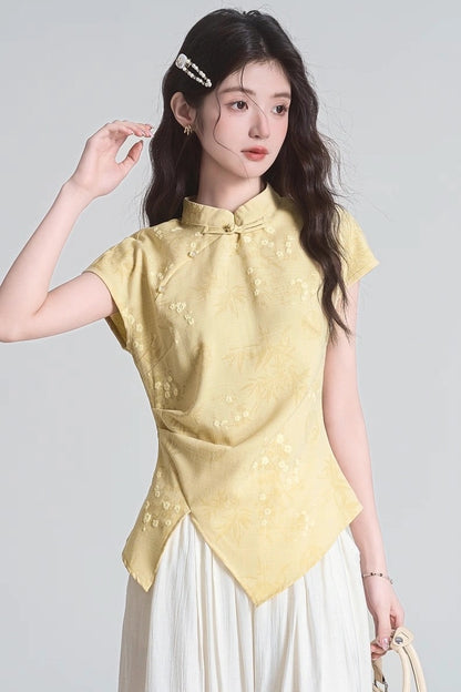 golden design mandarin collar summer short sleeve shirt