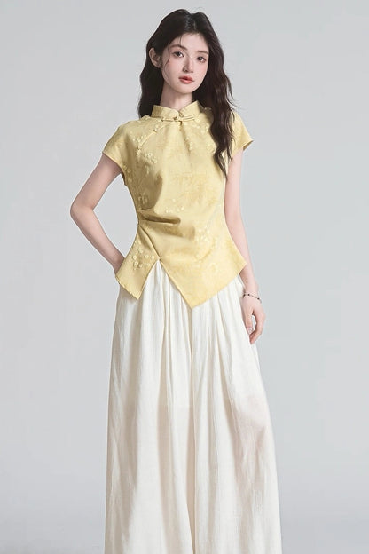 golden design mandarin collar summer short sleeve shirt