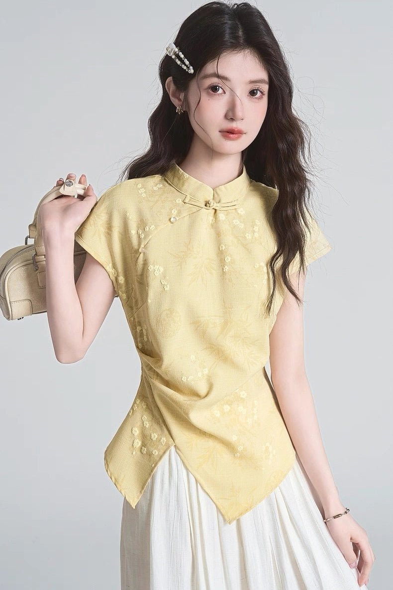 golden design mandarin collar summer short sleeve shirt