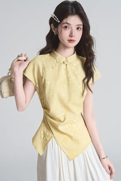 golden design mandarin collar summer short sleeve shirt