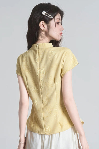 golden design mandarin collar summer short sleeve shirt