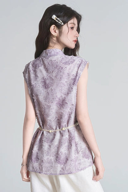 pure lilac mandarin collar summer short sleeve shirt