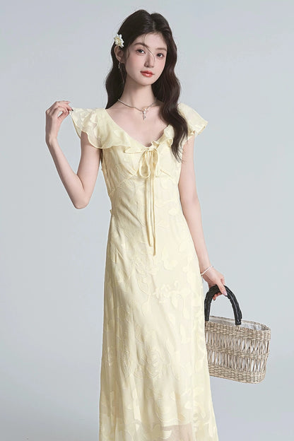 pure sun ruffle chiffon floral midi dress