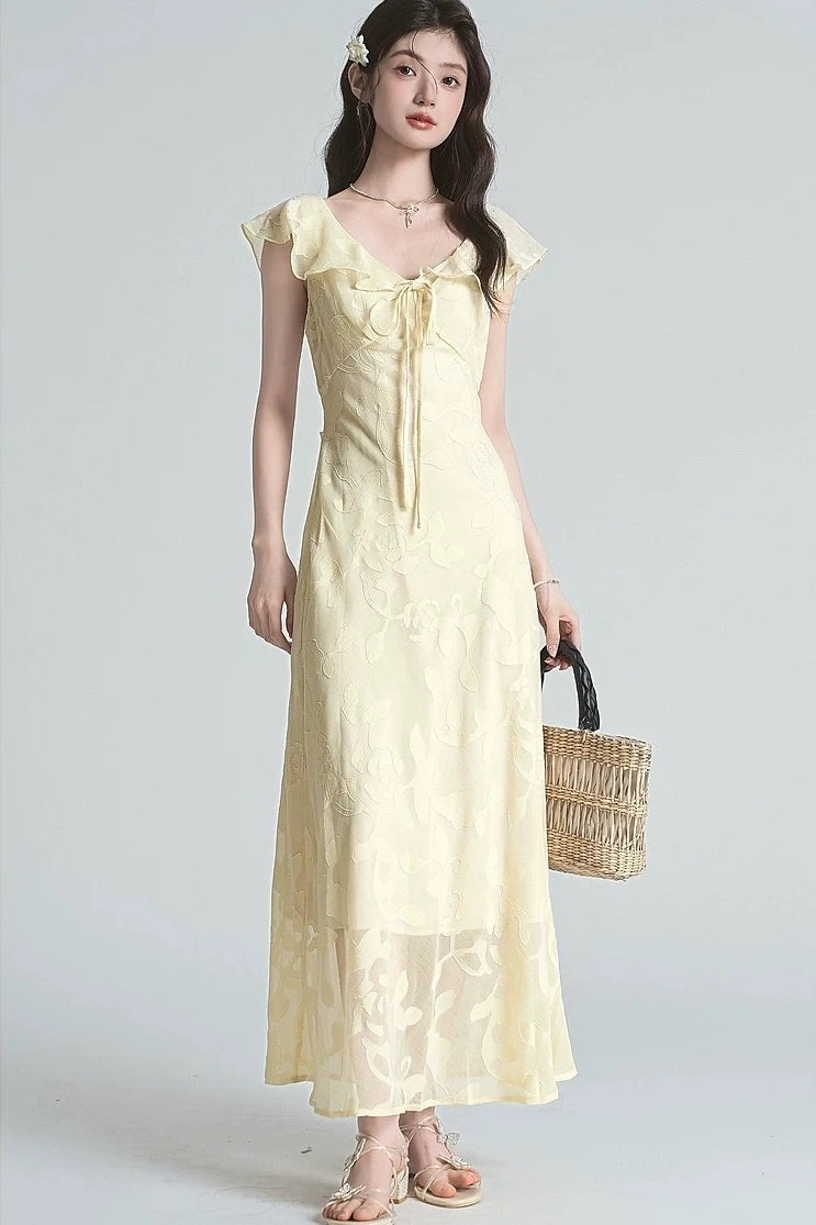 pure sun ruffle chiffon floral midi dress