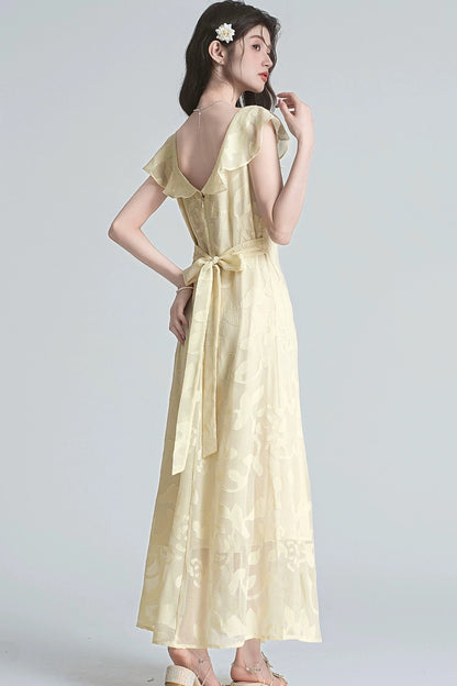 pure sun ruffle chiffon floral midi dress