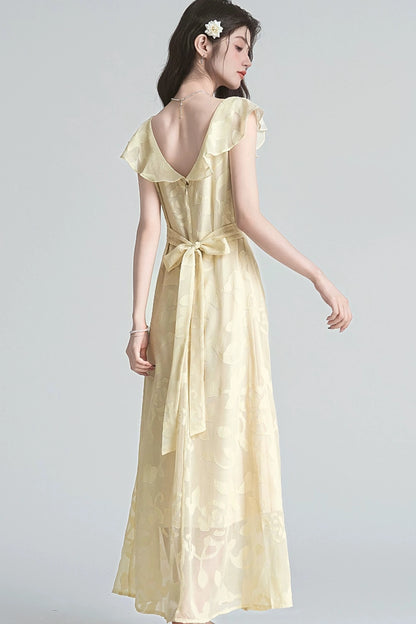 pure sun ruffle chiffon floral midi dress