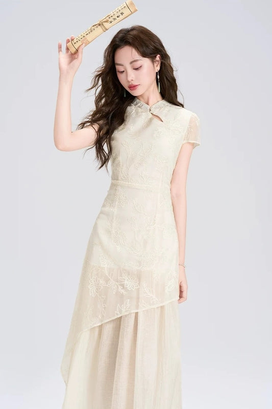 sunny spring joy jacquard chinese qipao cheongsam long dress