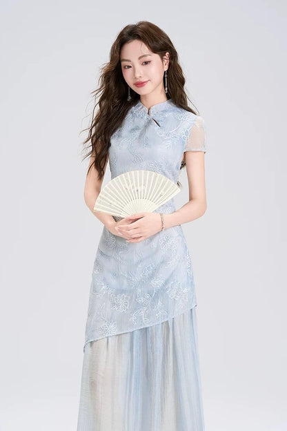 sky spring joy jacquard chinese qipao cheongsam long dress