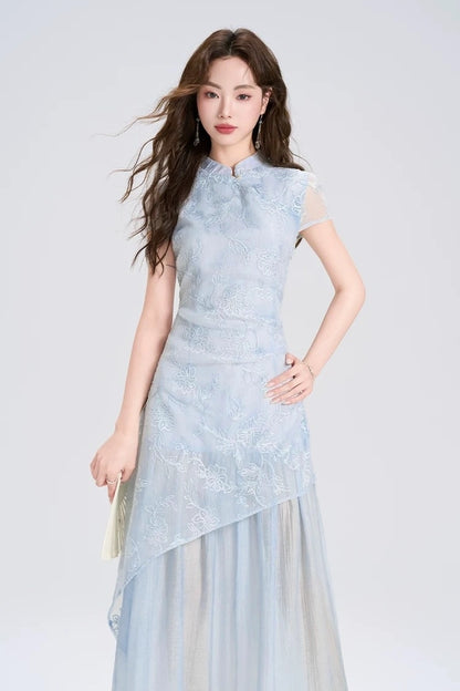 sky spring joy jacquard chinese qipao cheongsam long dress