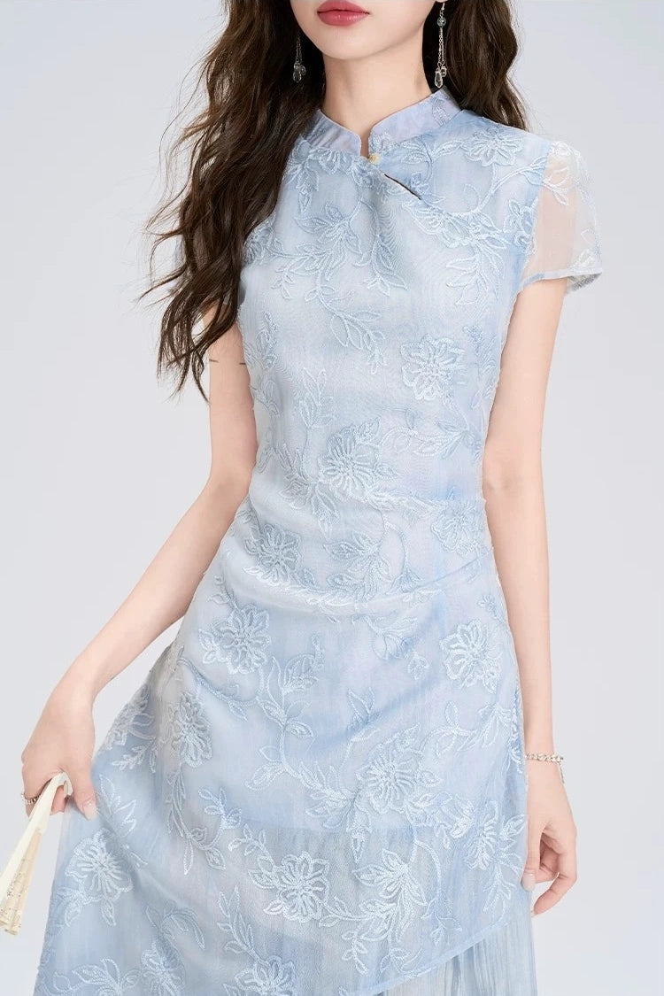 sky spring joy jacquard chinese qipao cheongsam long dress