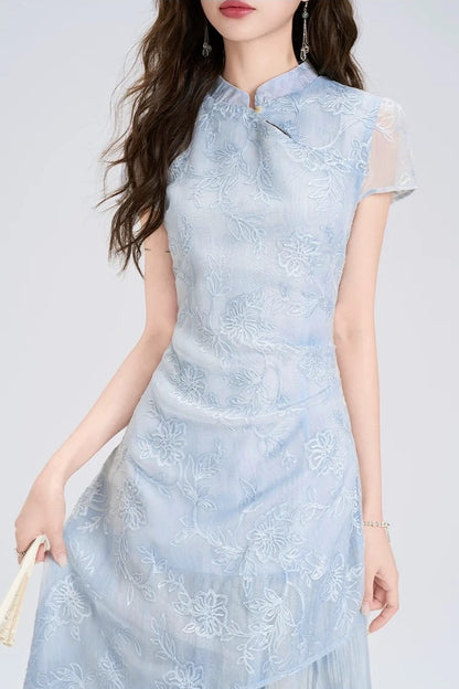 sky spring joy jacquard chinese qipao cheongsam long dress