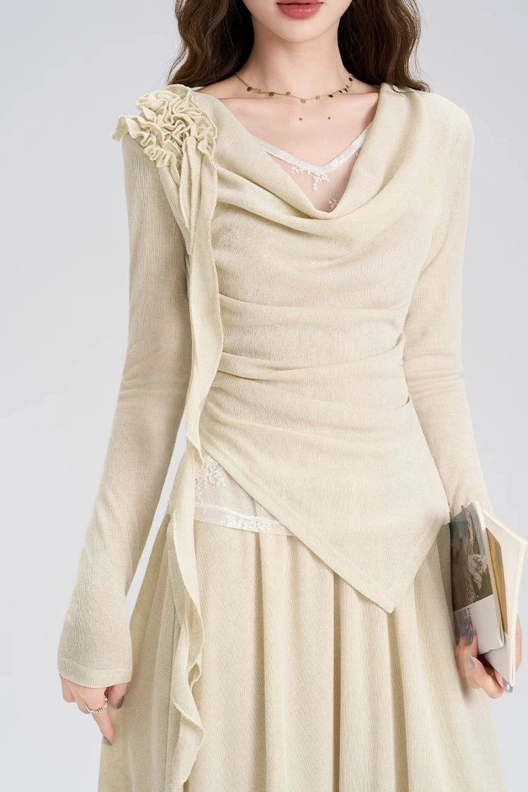 high-end spring lace long sleeve shirt 2-piece set skirt