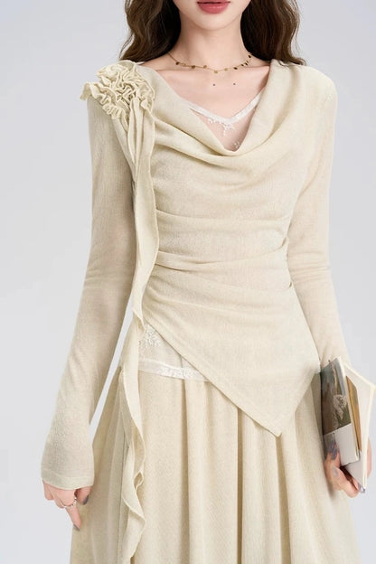 high-end spring lace long sleeve shirt 2-piece set skirt