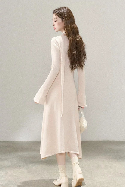 ethernal elegance creme v-neck spring knitwear dress