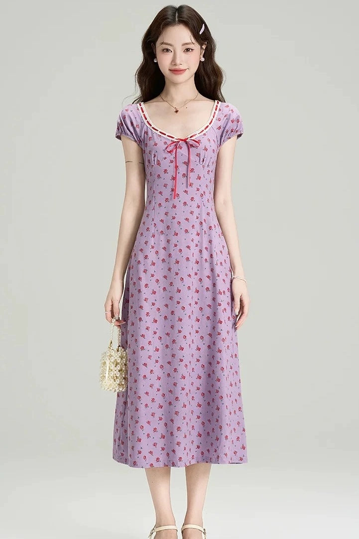 tea break french style purple floral summer dress