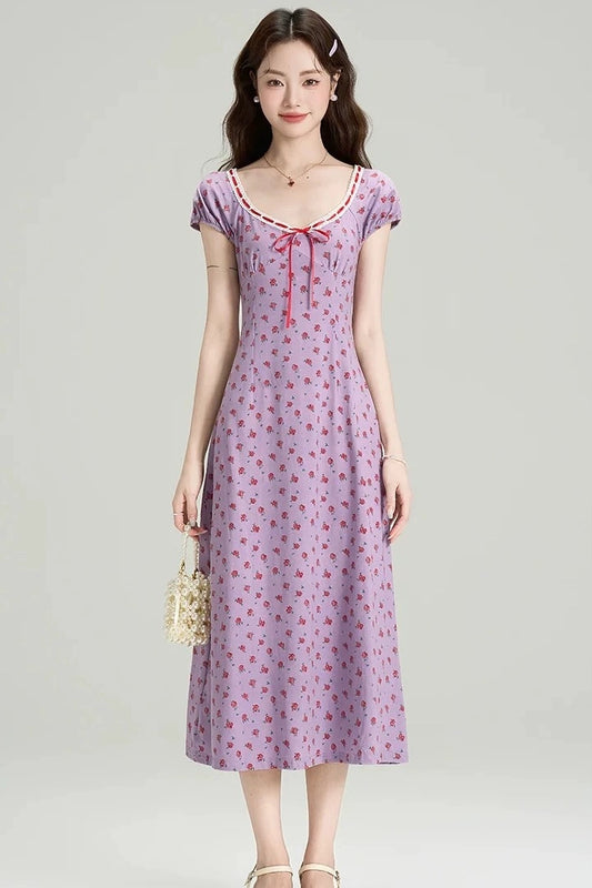 tea break french style purple floral summer dress