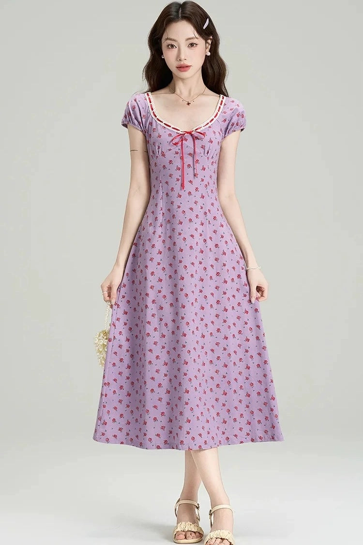 tea break french style purple floral summer dress