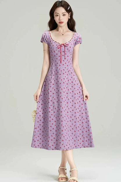 tea break french style purple floral summer dress