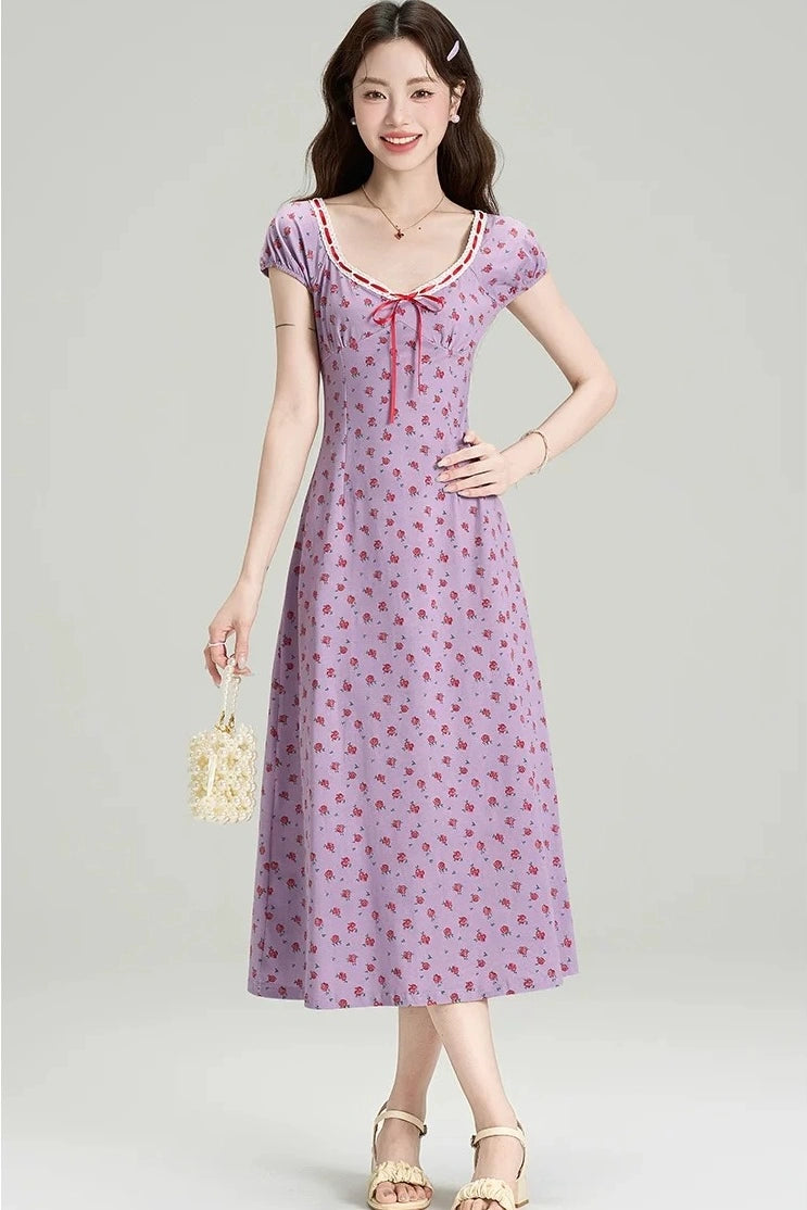 tea break french style purple floral summer dress