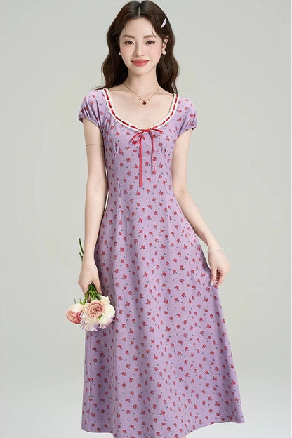 tea break french style purple floral summer dress