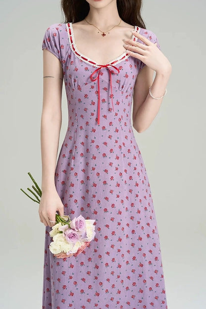 tea break french style purple floral summer dress