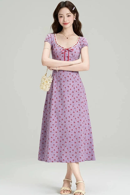 tea break french style purple floral summer dress