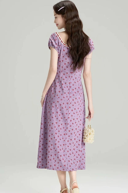 tea break french style purple floral summer dress