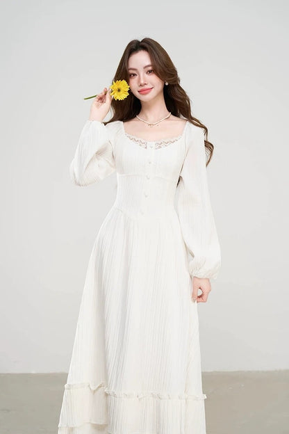 charming early spring french square neck lace dress