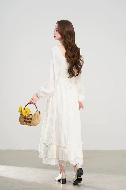 charming early spring french square neck lace dress