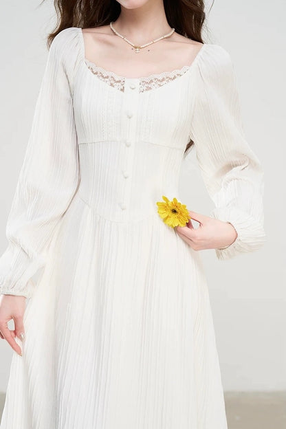 charming early spring french square neck lace dress