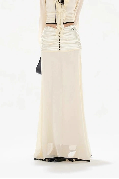 gentle chiffon ruffled tie-waist sheer blouse skirt set