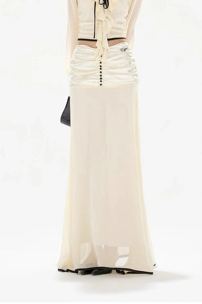 gentle chiffon ruffled tie-waist sheer blouse skirt set