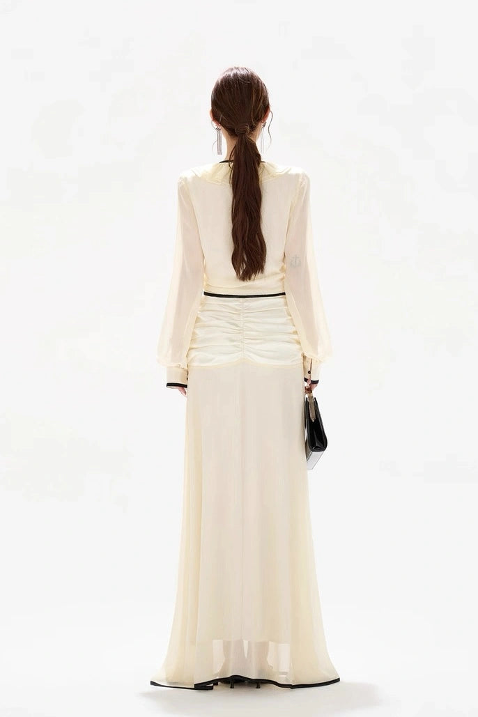 gentle chiffon ruffled tie-waist sheer blouse skirt set